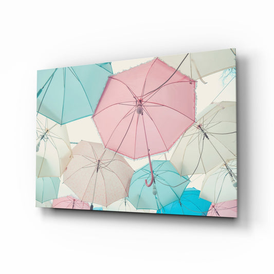 Pastel Umbrellas Glass Wall Art
