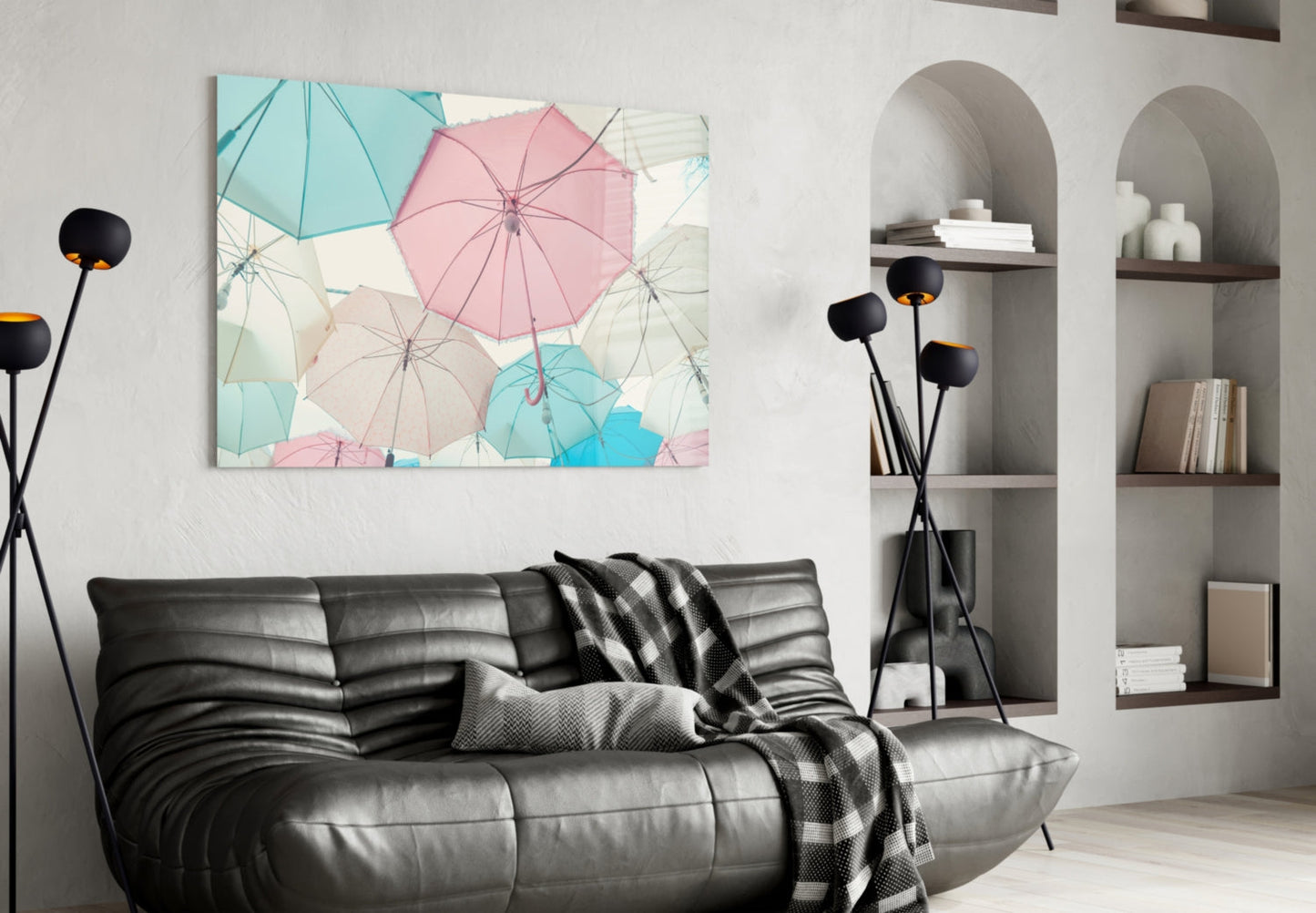Pastel Umbrellas Glass Wall Art
