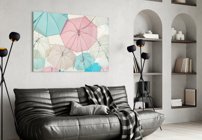 Pastel Umbrellas Glass Wall Art