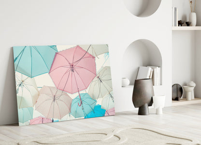 Pastel Umbrellas Glass Wall Art