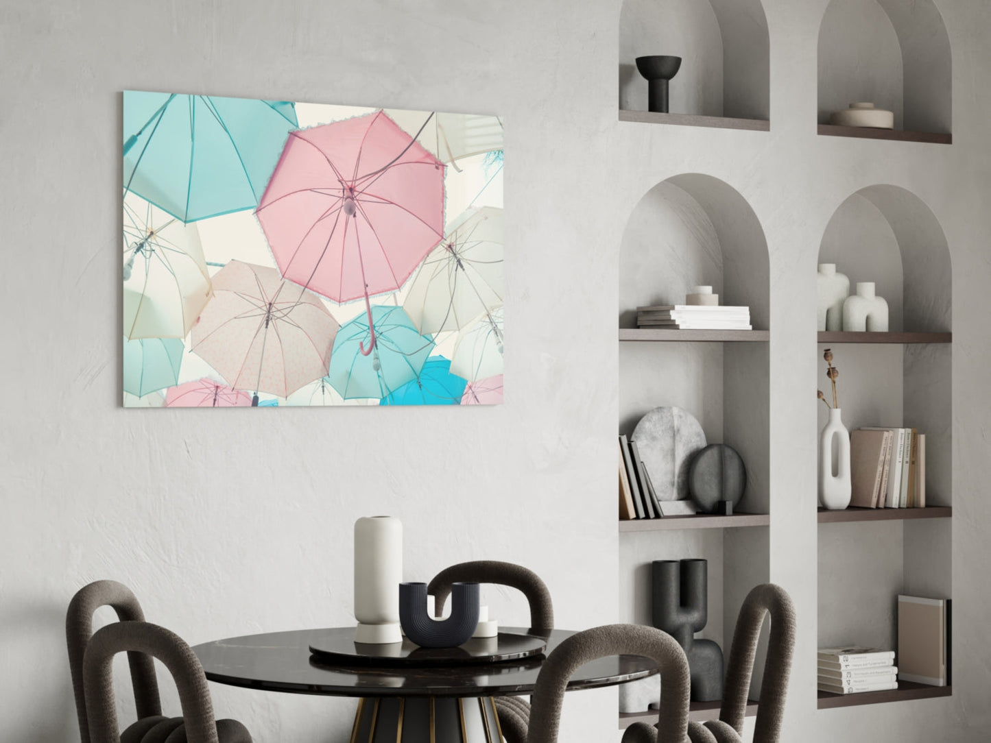 Pastel Umbrellas Glass Wall Art