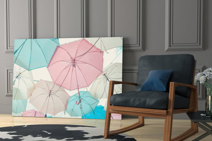 Pastel Umbrellas Glass Wall Art