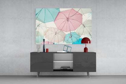 Pastel Umbrellas Glass Wall Art