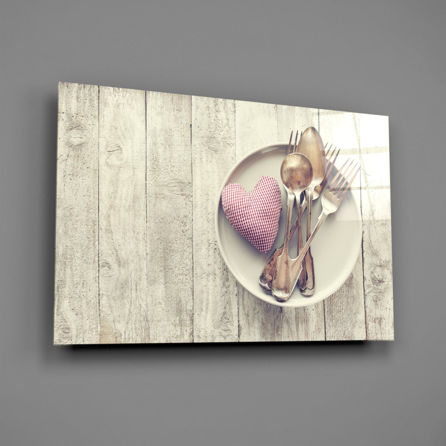 Pink Heart Rustic Table Glass Wall Art