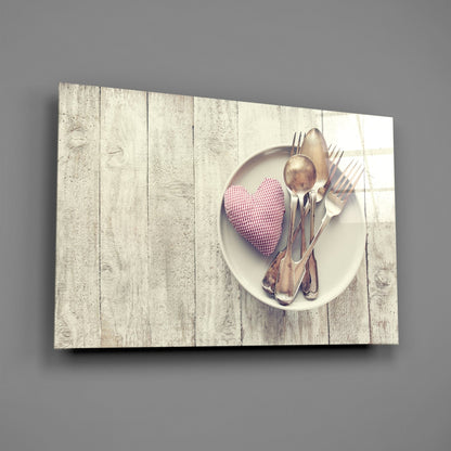 Pink Heart Rustic Table Glass Wall Art