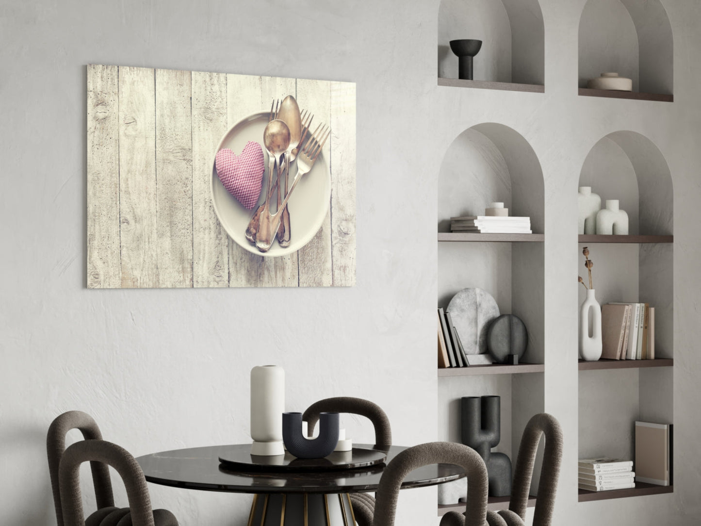 Pink Heart Rustic Table Glass Wall Art