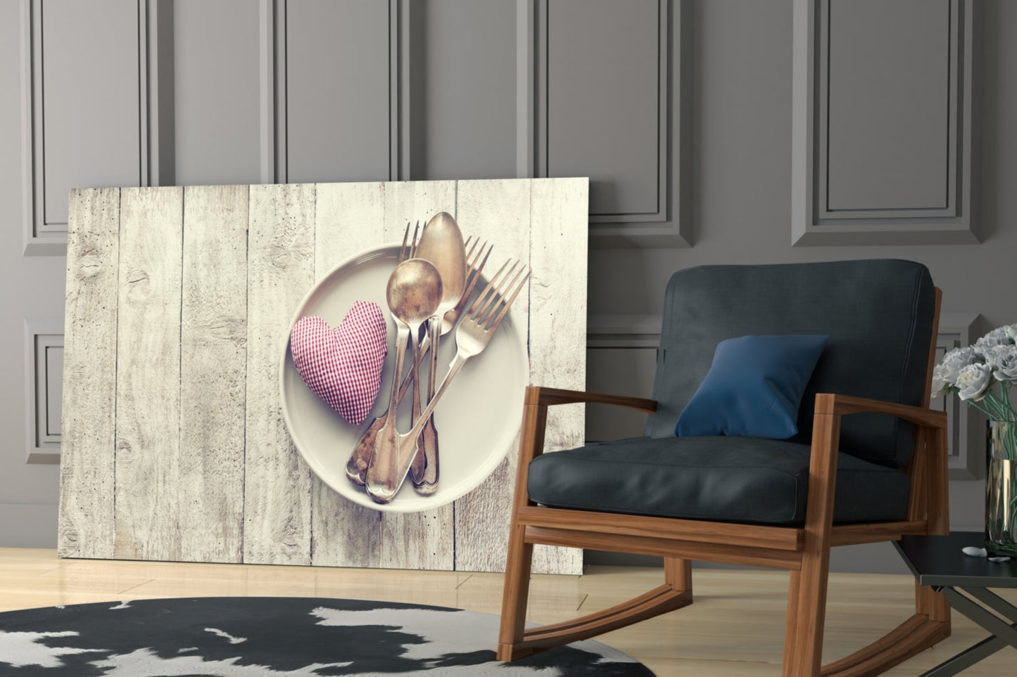 Pink Heart Rustic Table Glass Wall Art