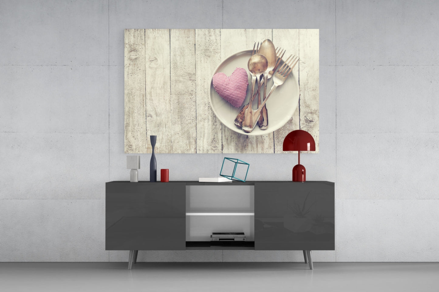 Pink Heart Rustic Table Glass Wall Art