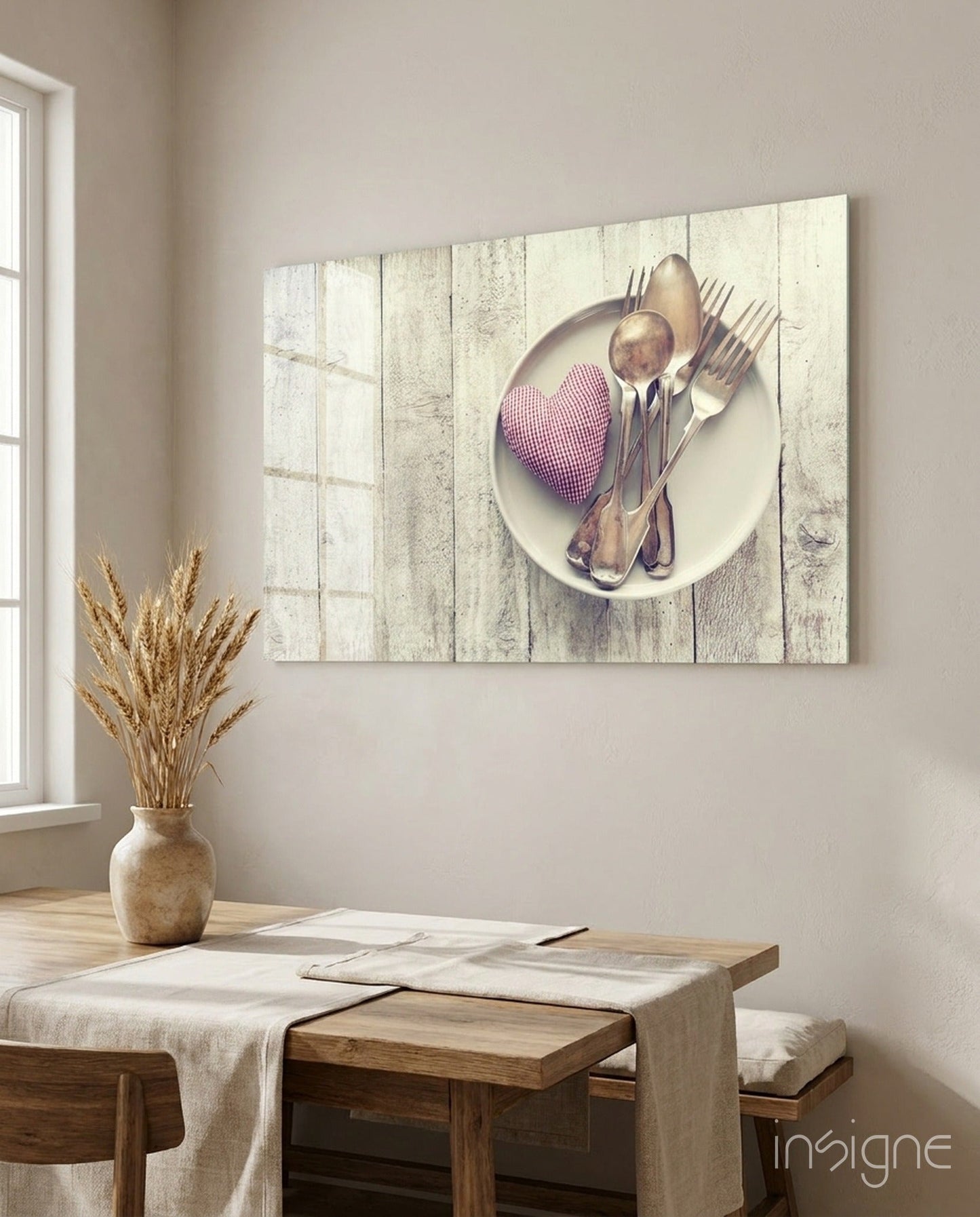 Pink Heart Rustic Table Glass Wall Art