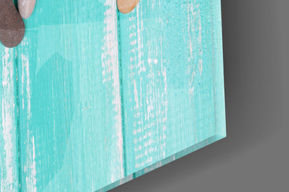 Pebble Love Letters on Turquoise Wood Glass Wall Art