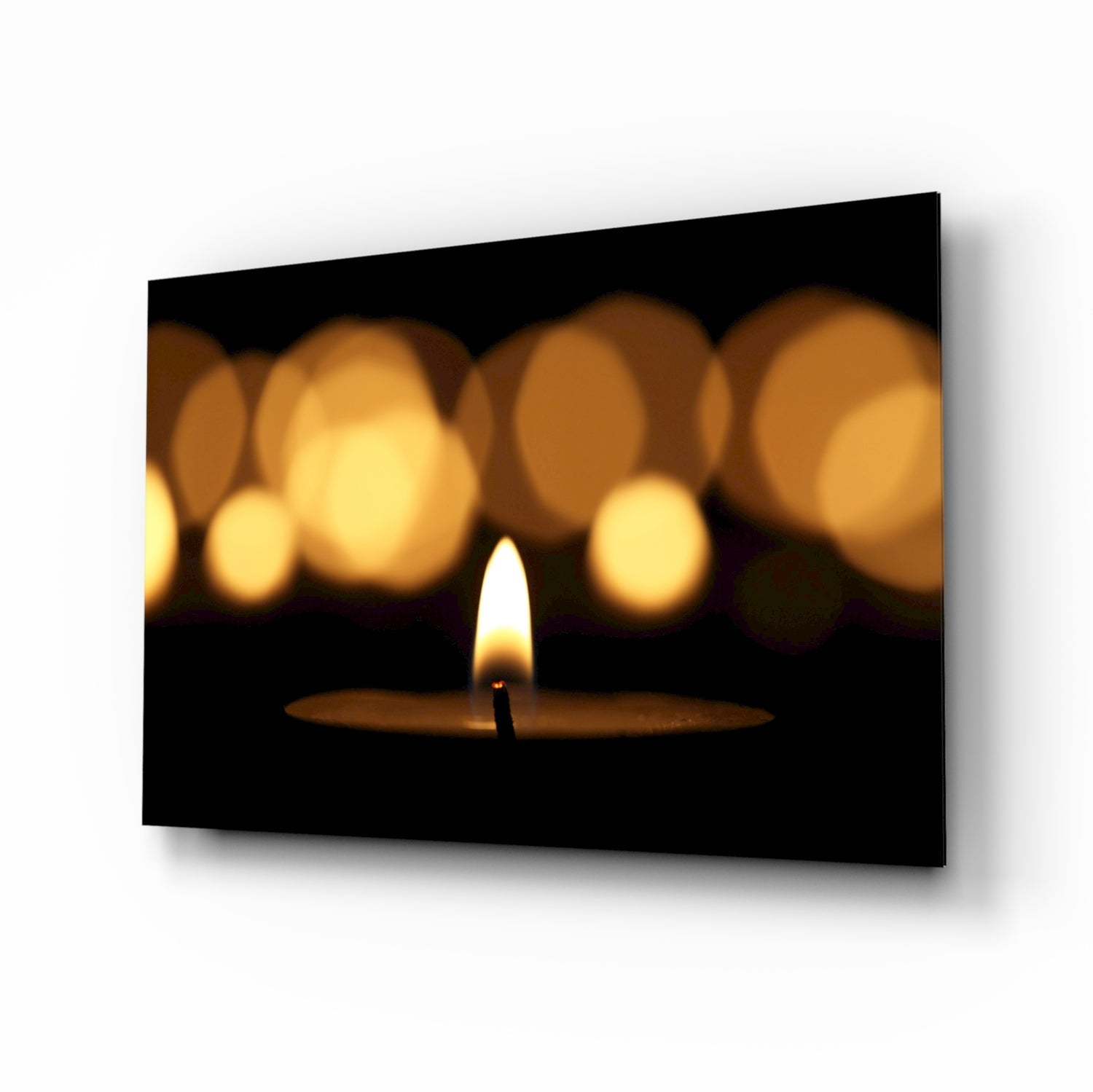 Candle bokeh still life tempered glass wall art