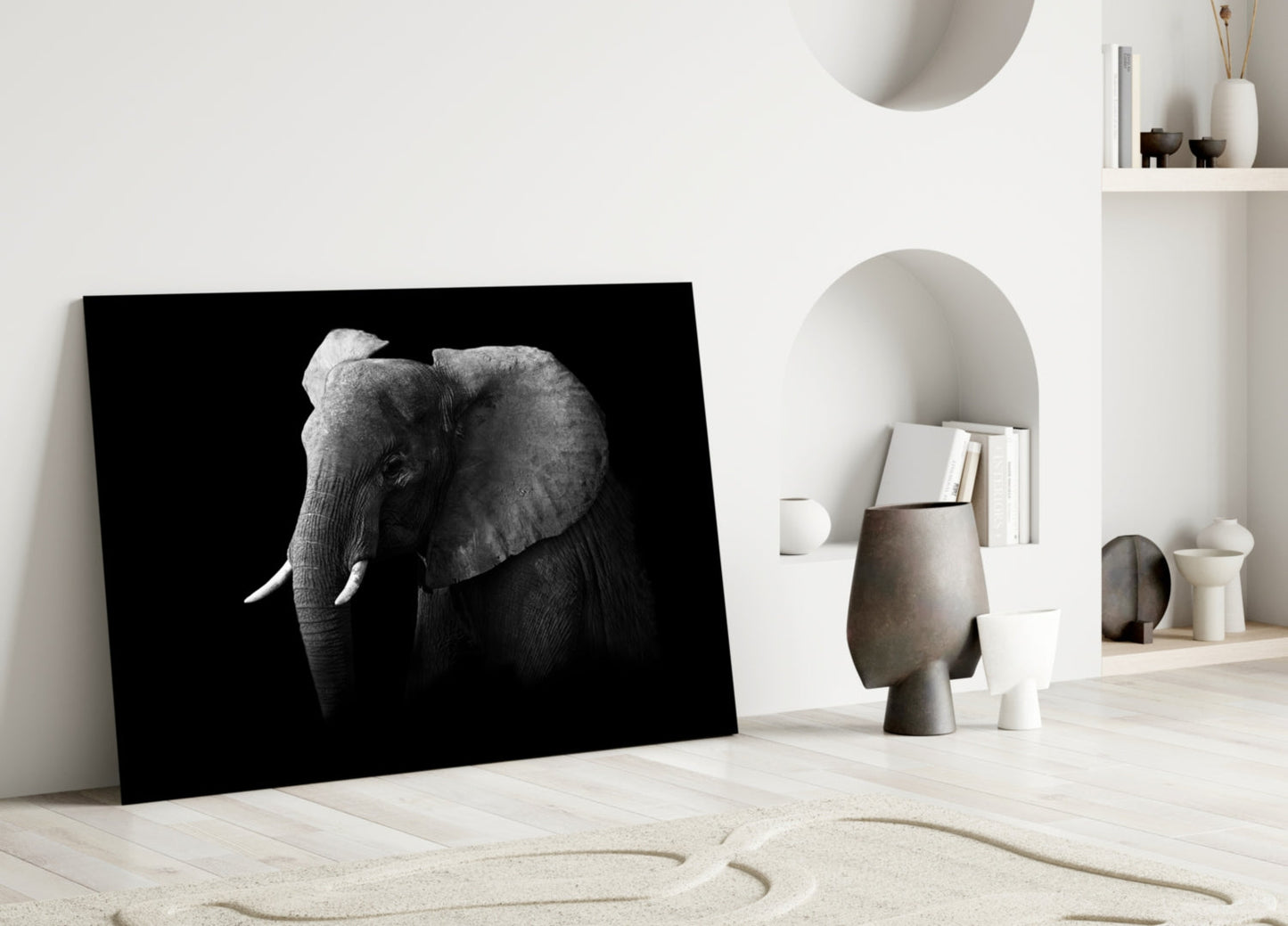 Black and White Elephant Glass Wall Art