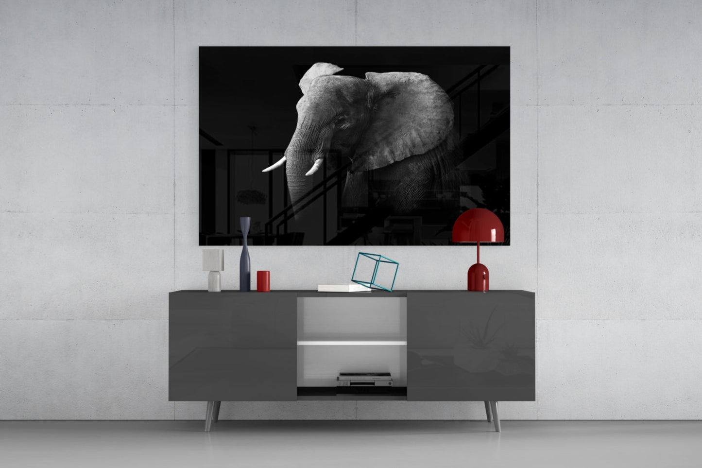 Black and White Elephant Glass Wall Art
