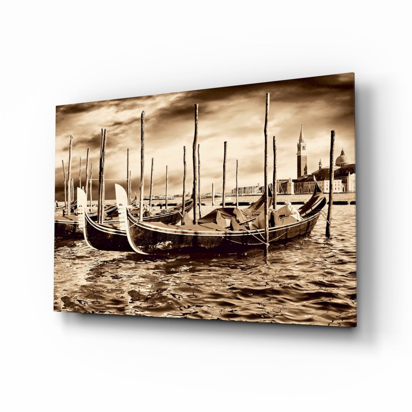 Venice gondola tempered glass wall art on a wall