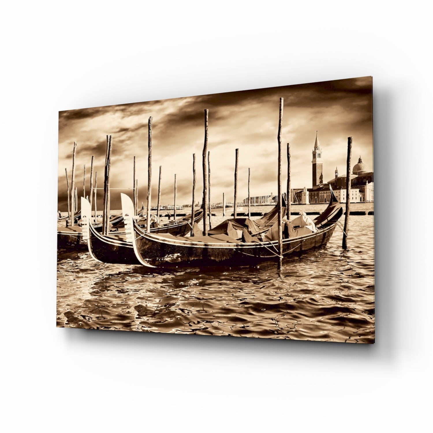 Venice gondola tempered glass wall art on a wall