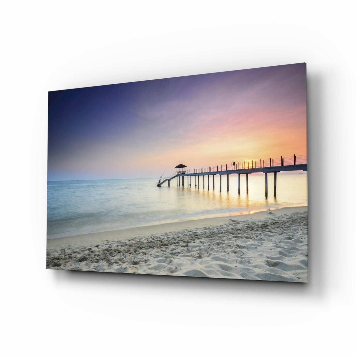 Pastel beach pier glass wall art