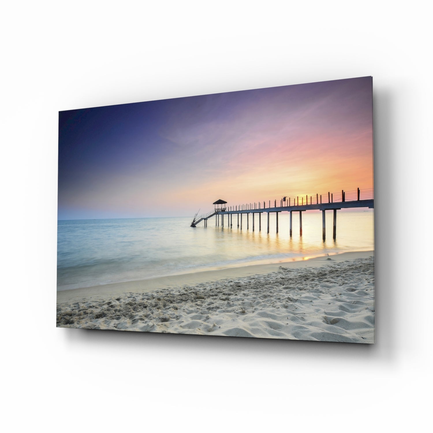 Pastel beach pier glass wall art