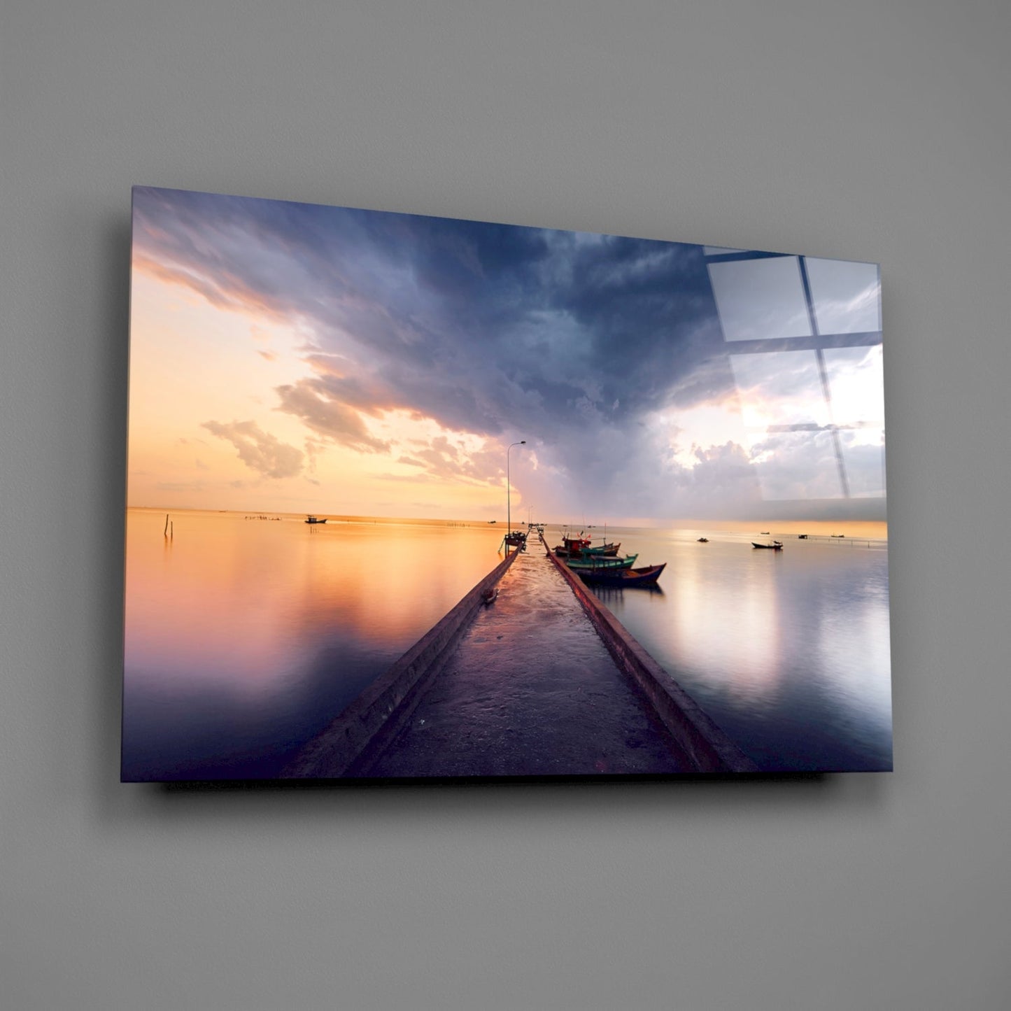 Moored Fishing Boats Glass Wall Art