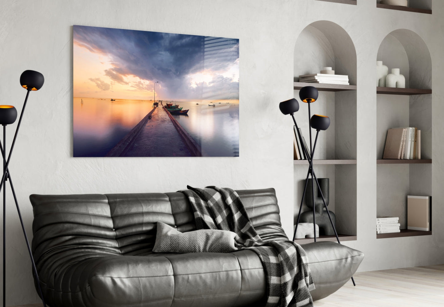 Moored Fishing Boats Glass Wall Art