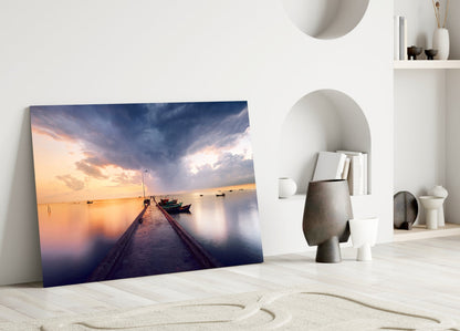 Moored Fishing Boats Glass Wall Art