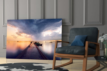 Moored Fishing Boats Glass Wall Art