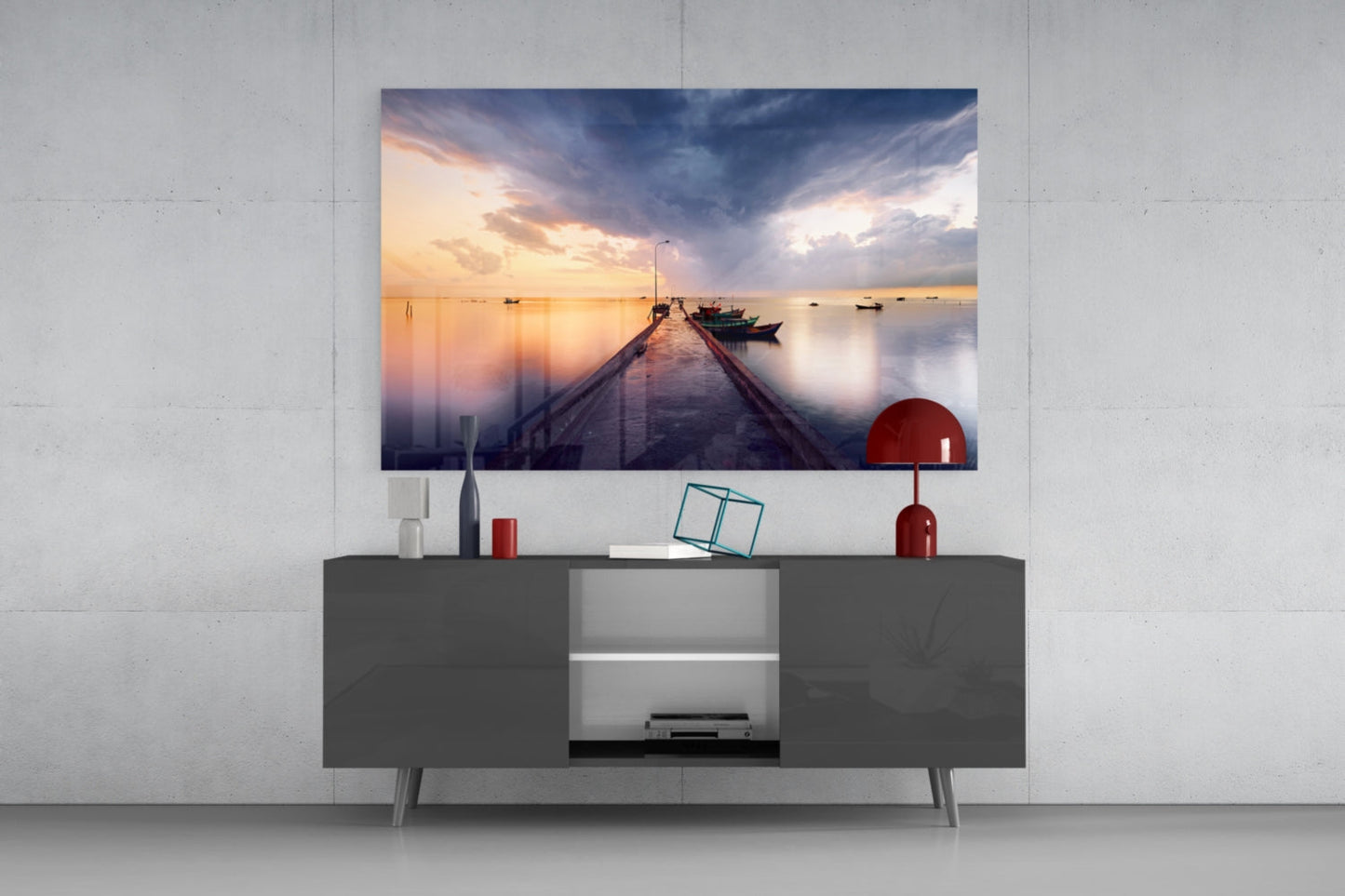 Moored Fishing Boats Glass Wall Art