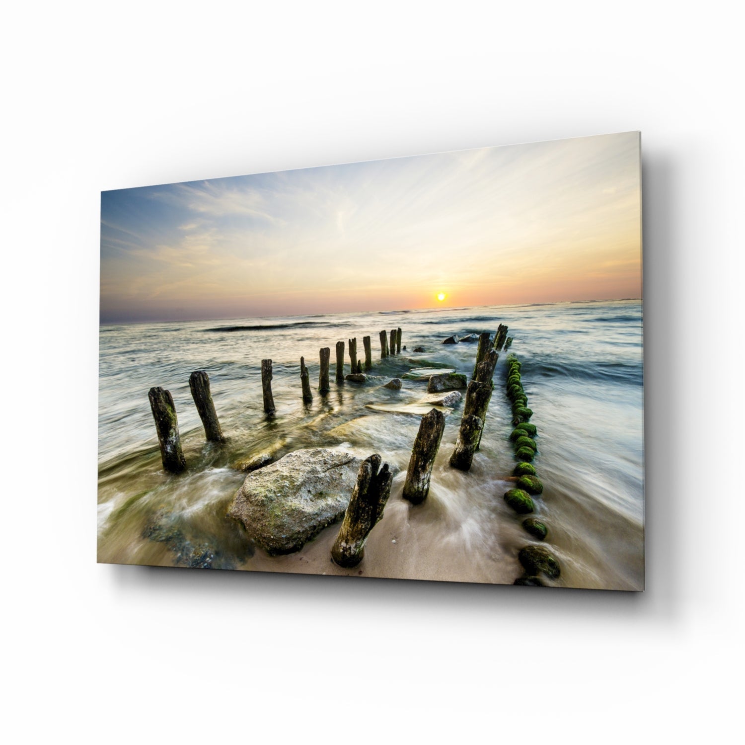 Weathered Groyne Posts Glass Wall Art