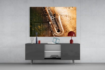 Saxophone Music Glass Wall Art