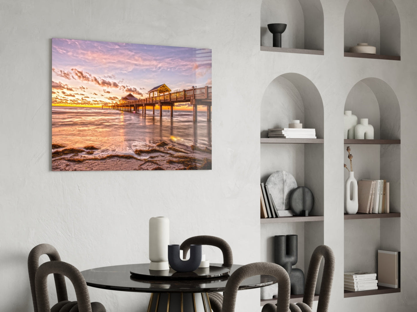Golden Hour Fishing Pier Glass Wall Art