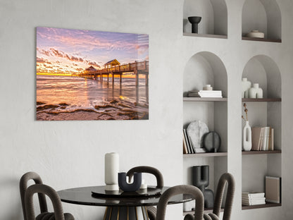 Golden Hour Fishing Pier Glass Wall Art