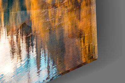 Autumn River Mountain Glass Wall Art