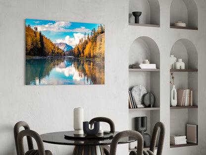 Autumn River Mountain Glass Wall Art