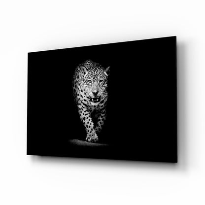 Prowling leopard glass wall art