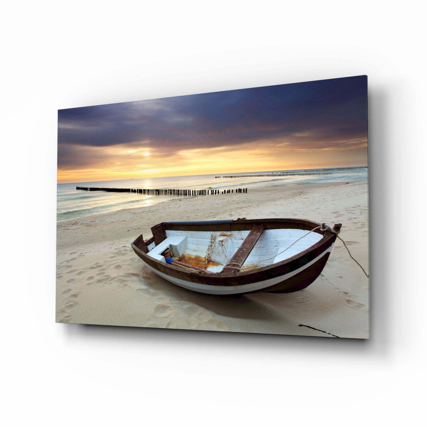 Wooden Rowboat Sunset Beach Art