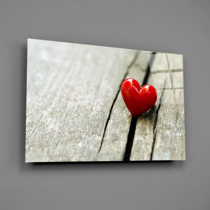 Red Heart On Wood Plank Glass Wall Art