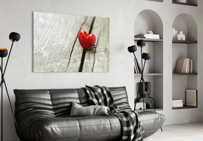 Red Heart On Wood Plank Glass Wall Art