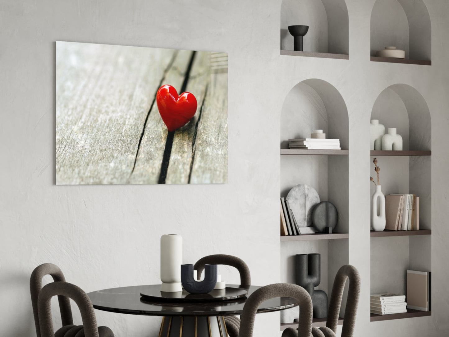 Red Heart On Wood Plank Glass Wall Art
