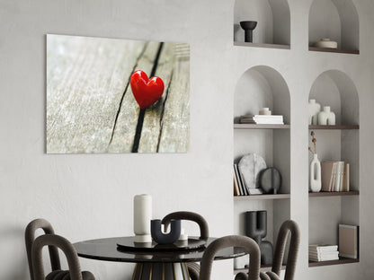 Red Heart On Wood Plank Glass Wall Art