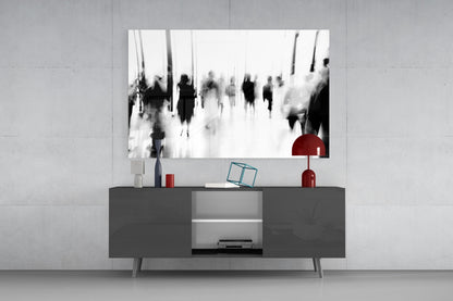 Crowds In Motion Glass Wall Art