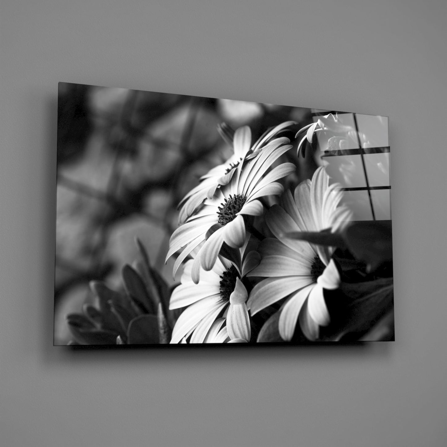 Black and White Flower Glass Wall Art