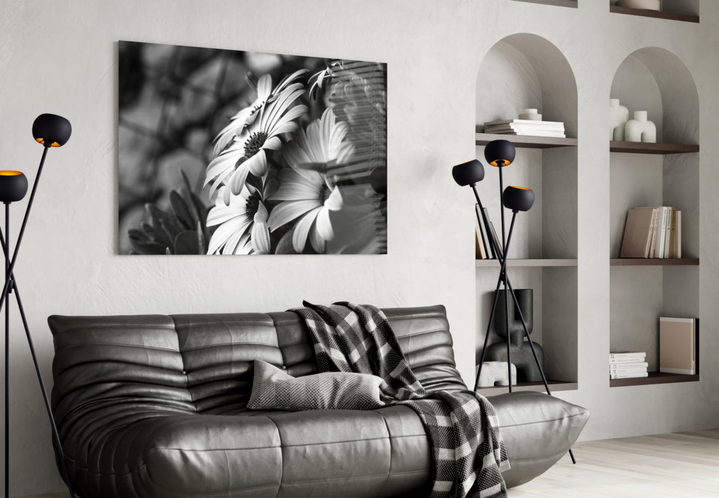 Black and White Flower Glass Wall Art