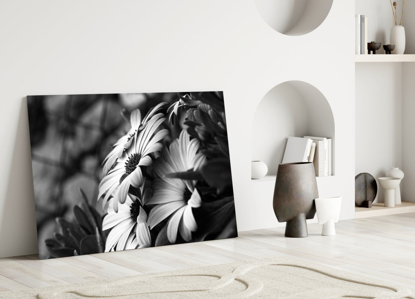 Black and White Flower Glass Wall Art