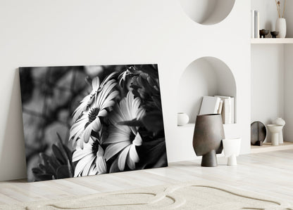 Black and White Flower Glass Wall Art