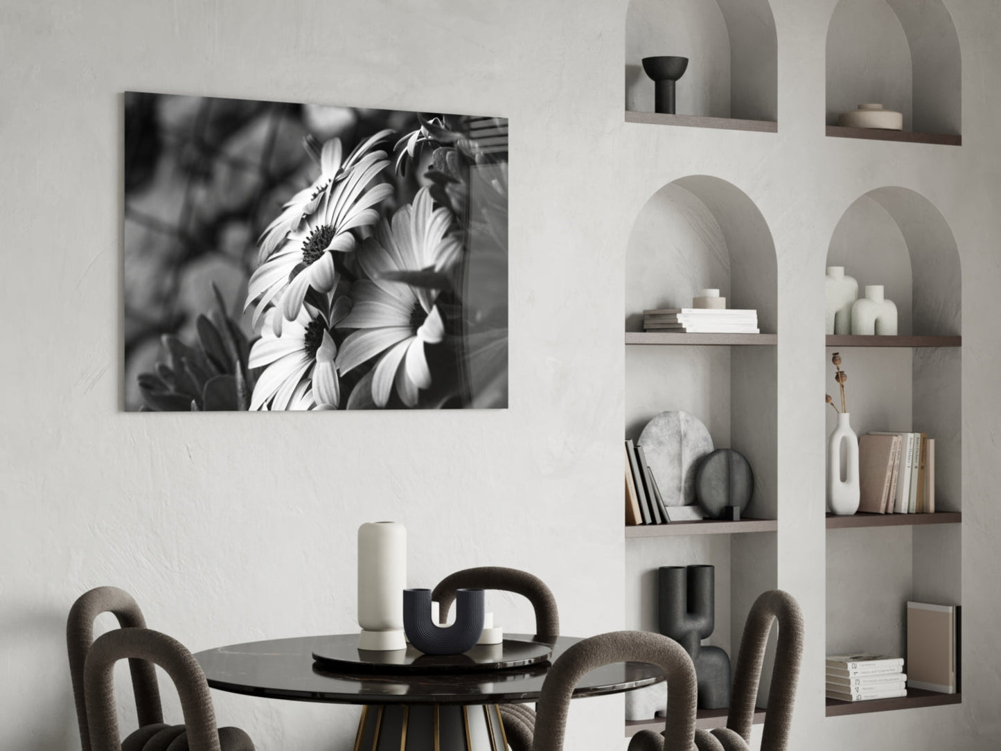 Black and White Flower Glass Wall Art