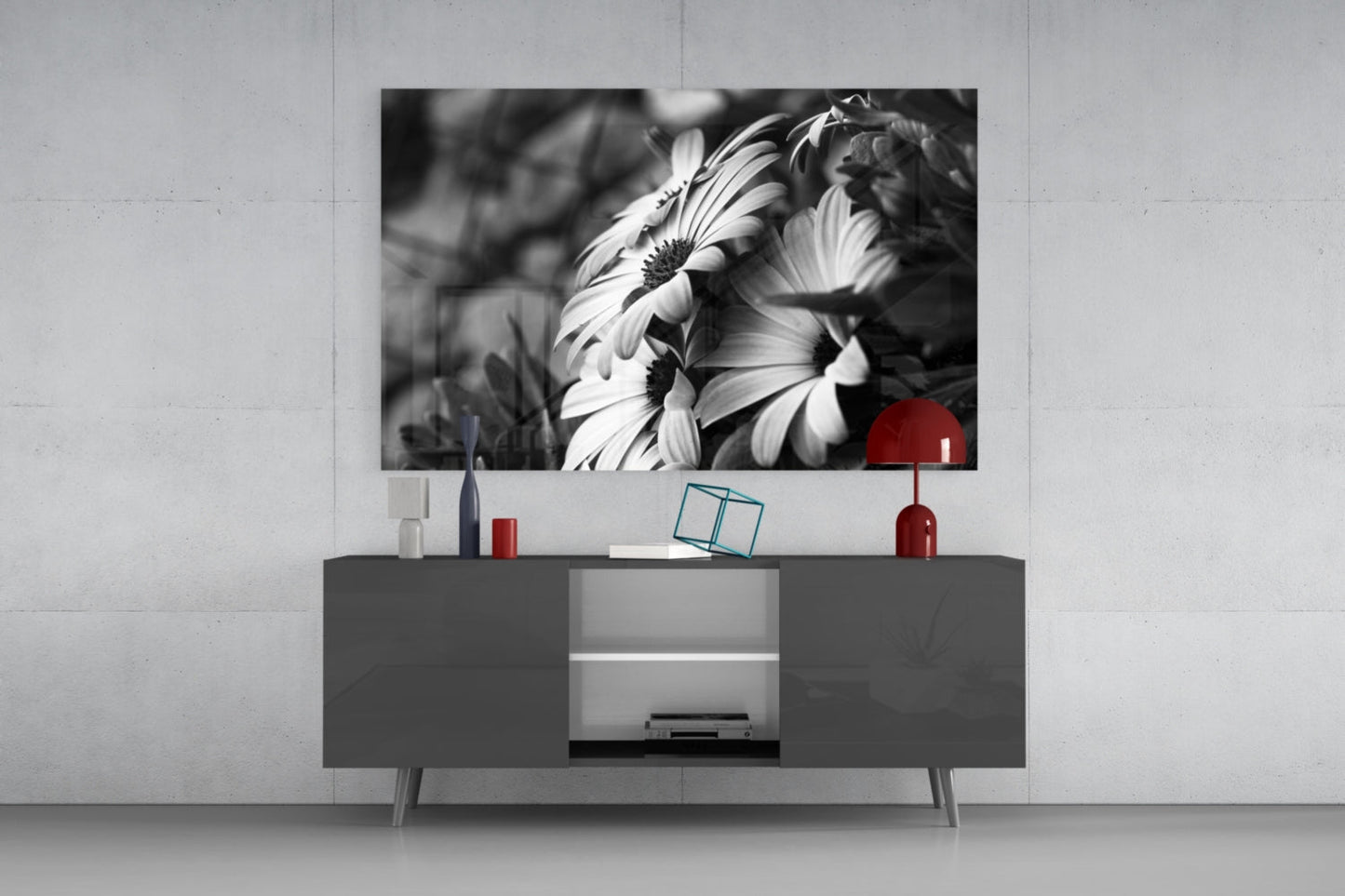 Black and White Flower Glass Wall Art
