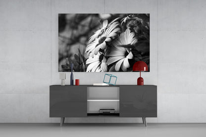 Black and White Flower Glass Wall Art