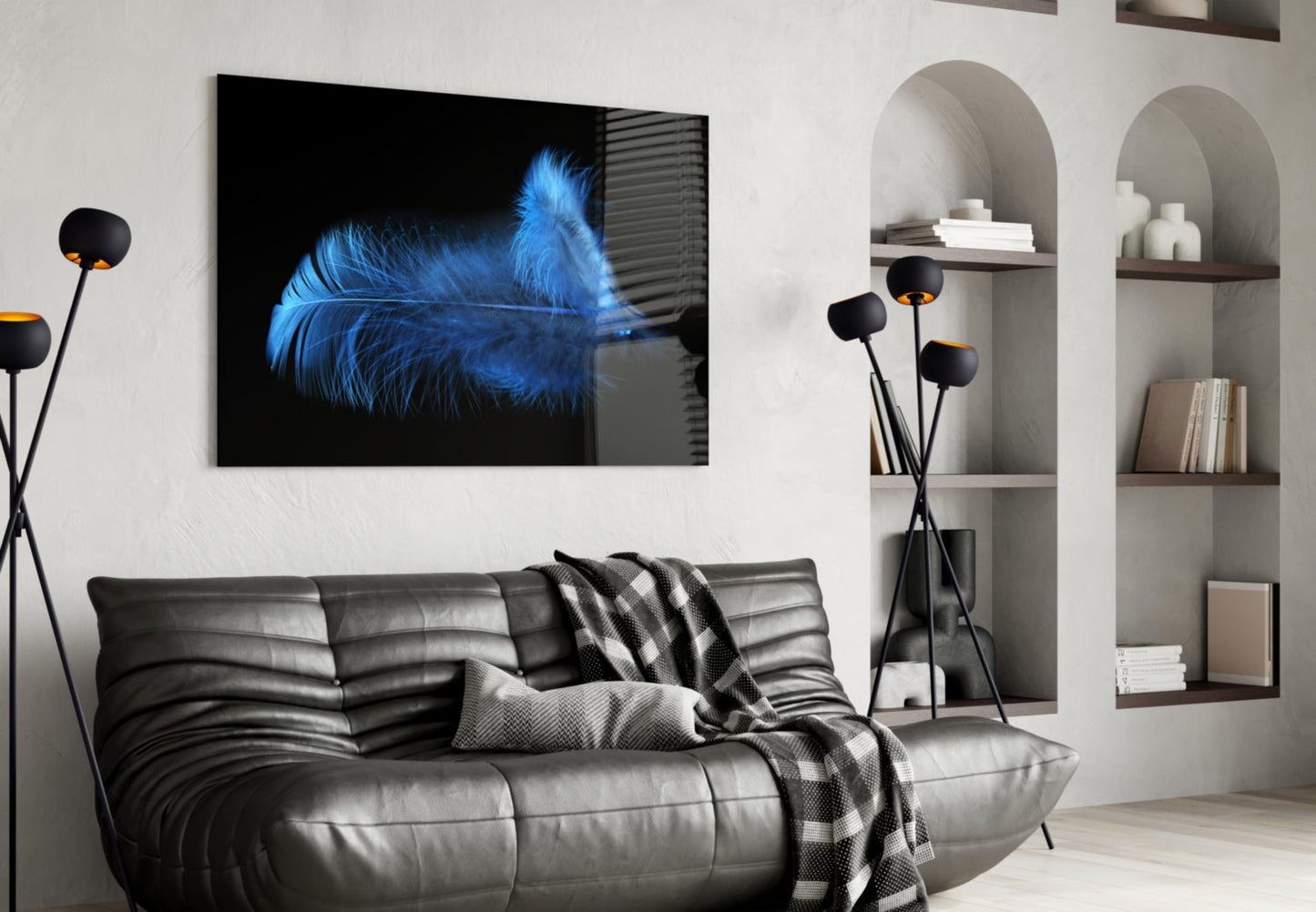 Blue Feather Macro Glass Wall Art