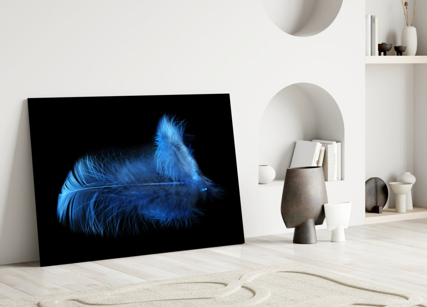 Blue Feather Macro Glass Wall Art