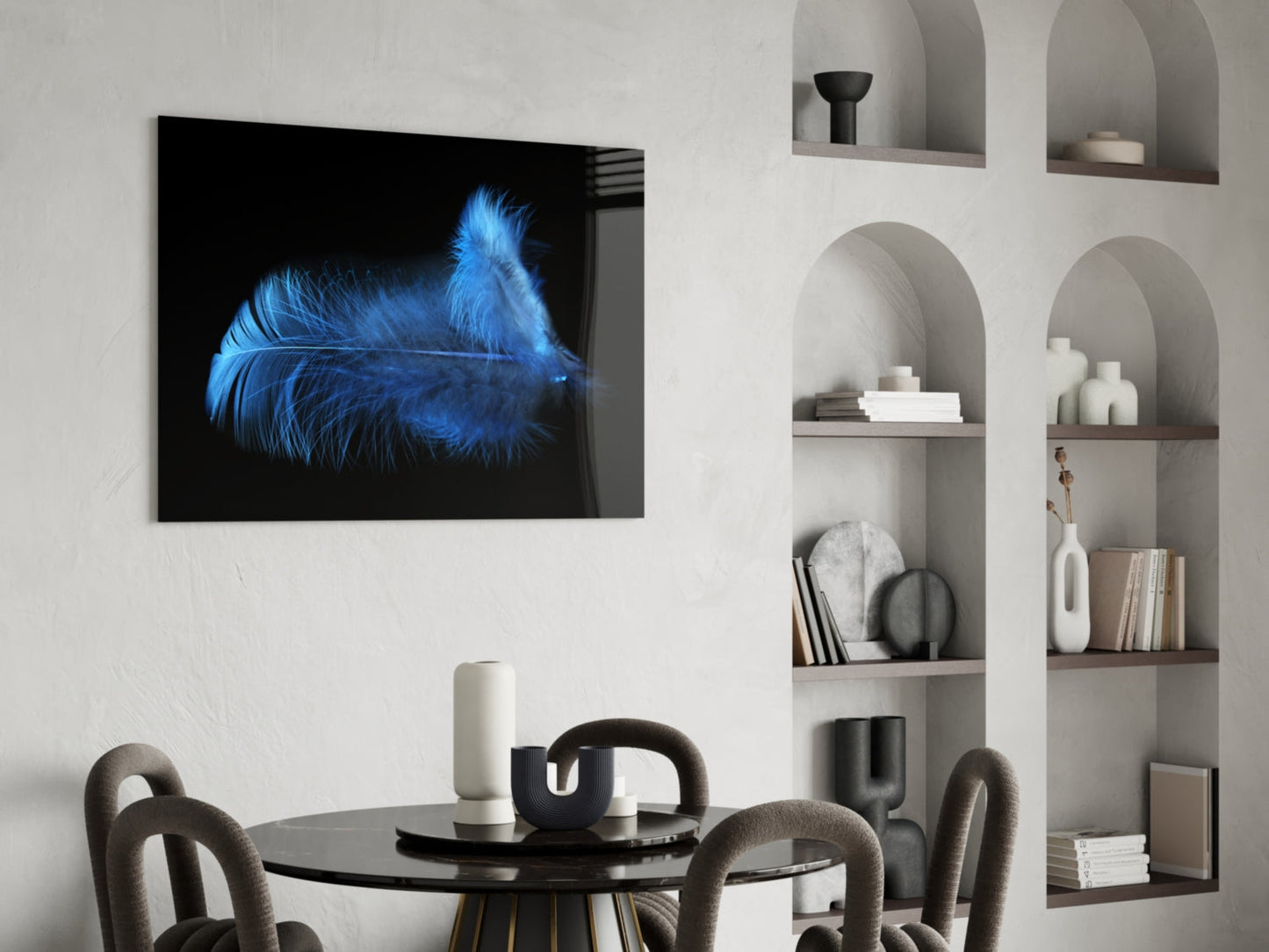 Blue Feather Macro Glass Wall Art