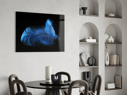 Blue Feather Macro Glass Wall Art